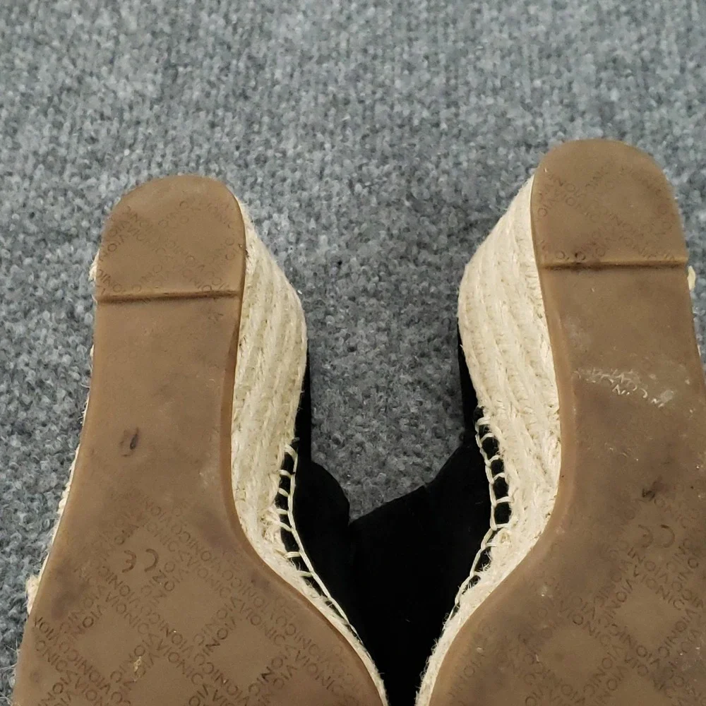 Vionic Kadyn Shoes Womens Size 6.5 Black Wedge Espadrille Slide Sandals Open Toe